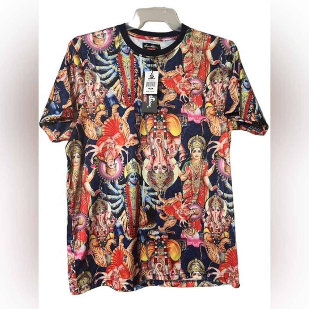 Super Shine Prints by Drill Buddha Elephant Good Luck mens T shirt‎ size large
